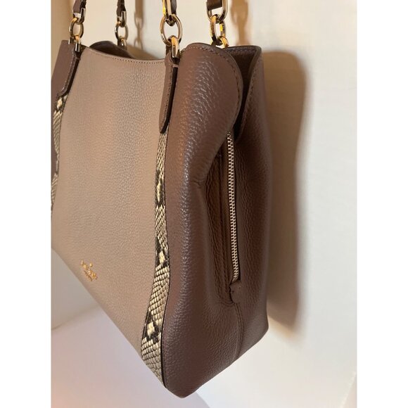 Kate Spade Jackson Taupe Brown Leather Triple Compartment Satchel Snake Embossed - Picture 8 of 12